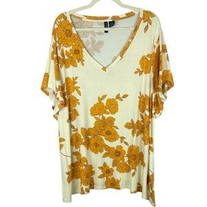 Cynthia Rowley Casual Cream and Gold Floral Short Sleeve Tunic Top Size 3X